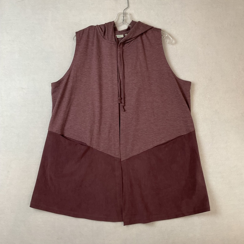 LOGO Lounge by Lori Goldstein Sleeveless Hooded Cardigan Vest Plum Burgundy XL
